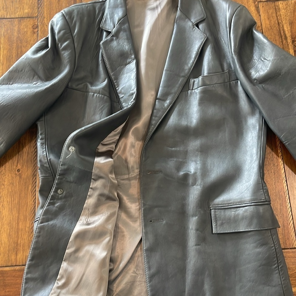 Vintage Grey Clipper Mist Men’s leather Coat size 46 X- long - Picture 13 of 14
